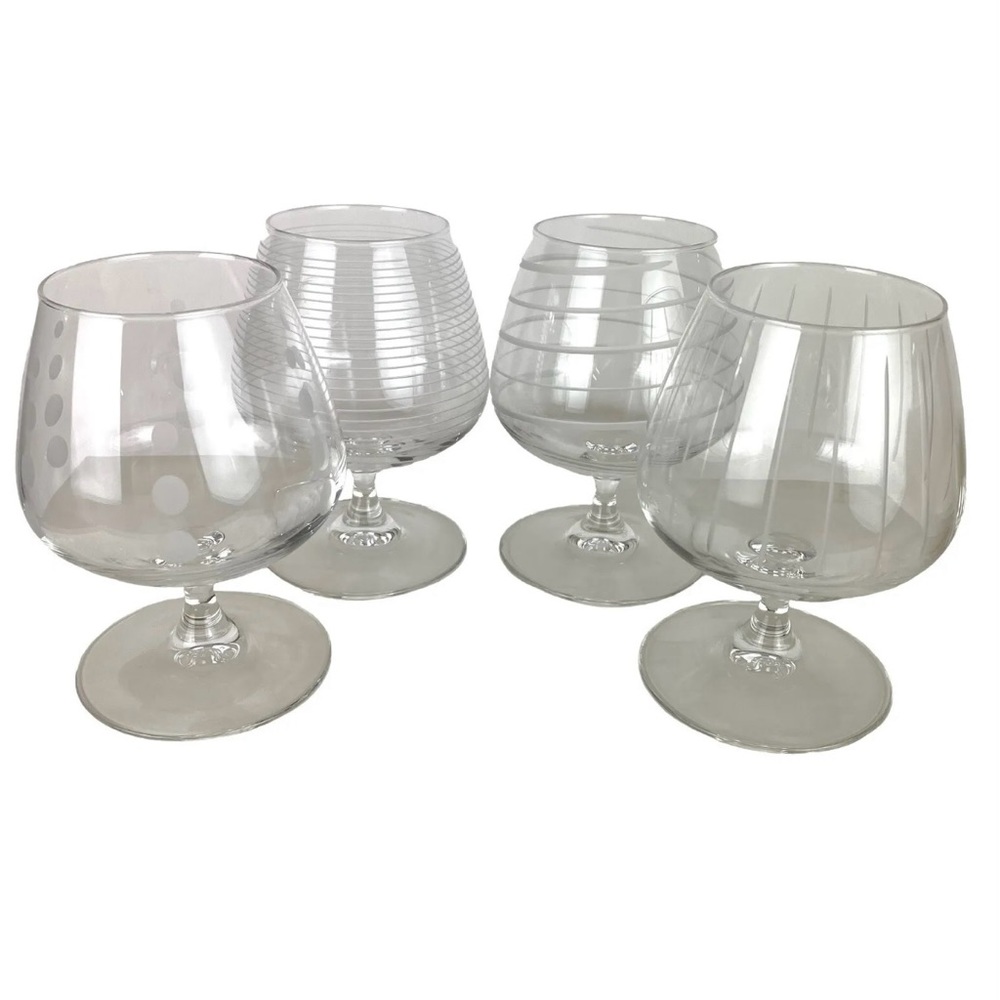Set 4 ARC France Wine Stems Glasses Brandy Snifters Geometric Etching Luminarc - Picture 6 of 7